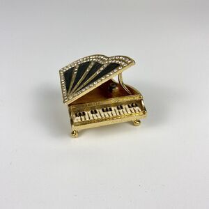 Lux by Jere Bejeweled Serenade Grand Piano Trinket Box Gold Tone Black Enameled